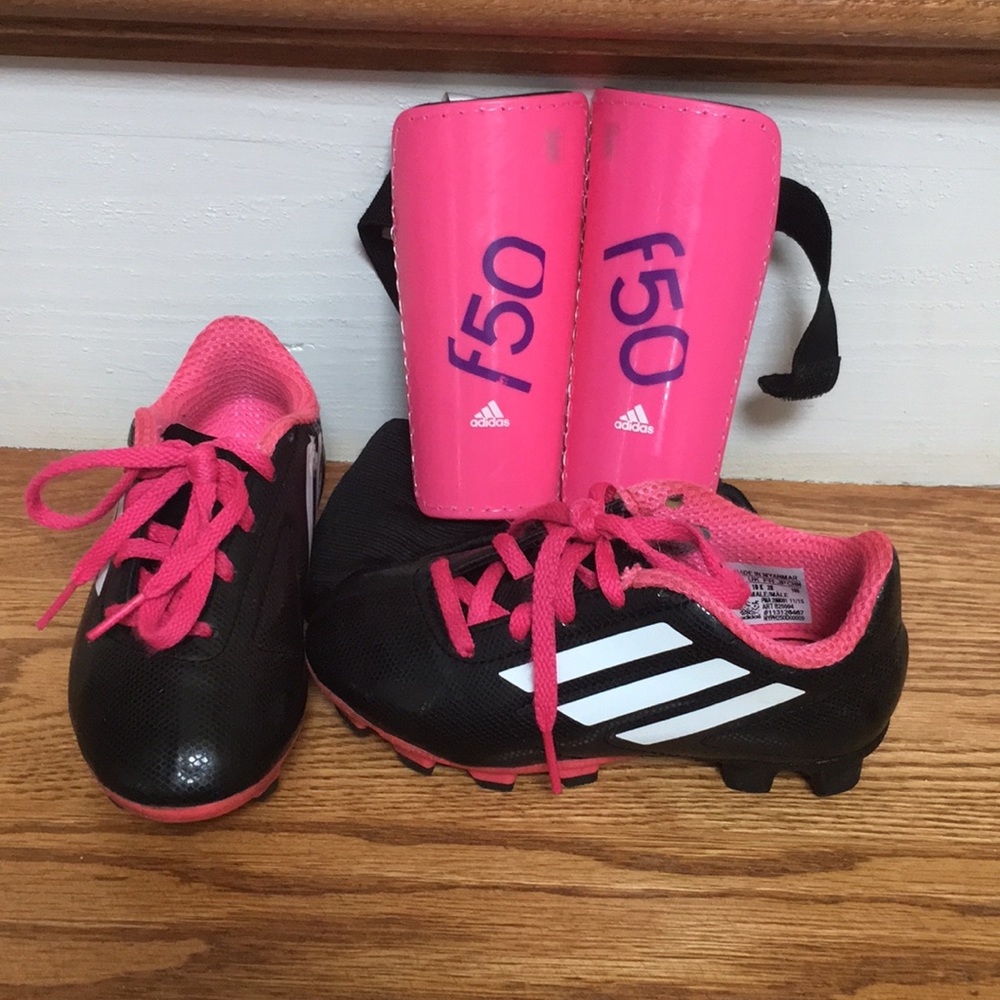 Adidas girls soccer cleats and shin guards